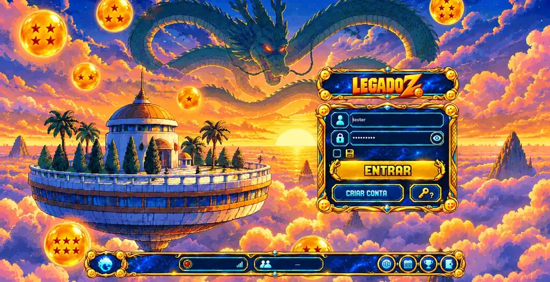 Tela de entrada do jogo com o Shenlong sobre as nuvens