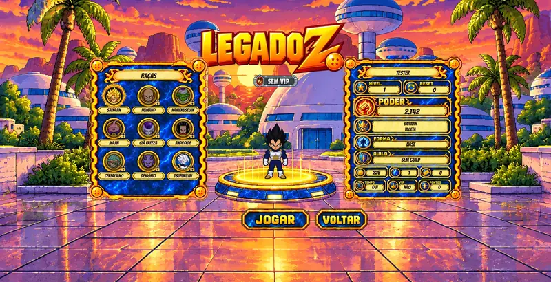 Seleção de personagem com a ficha de poder