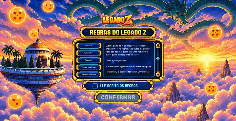 Tela de regras que cada jogador lê antes de jogar